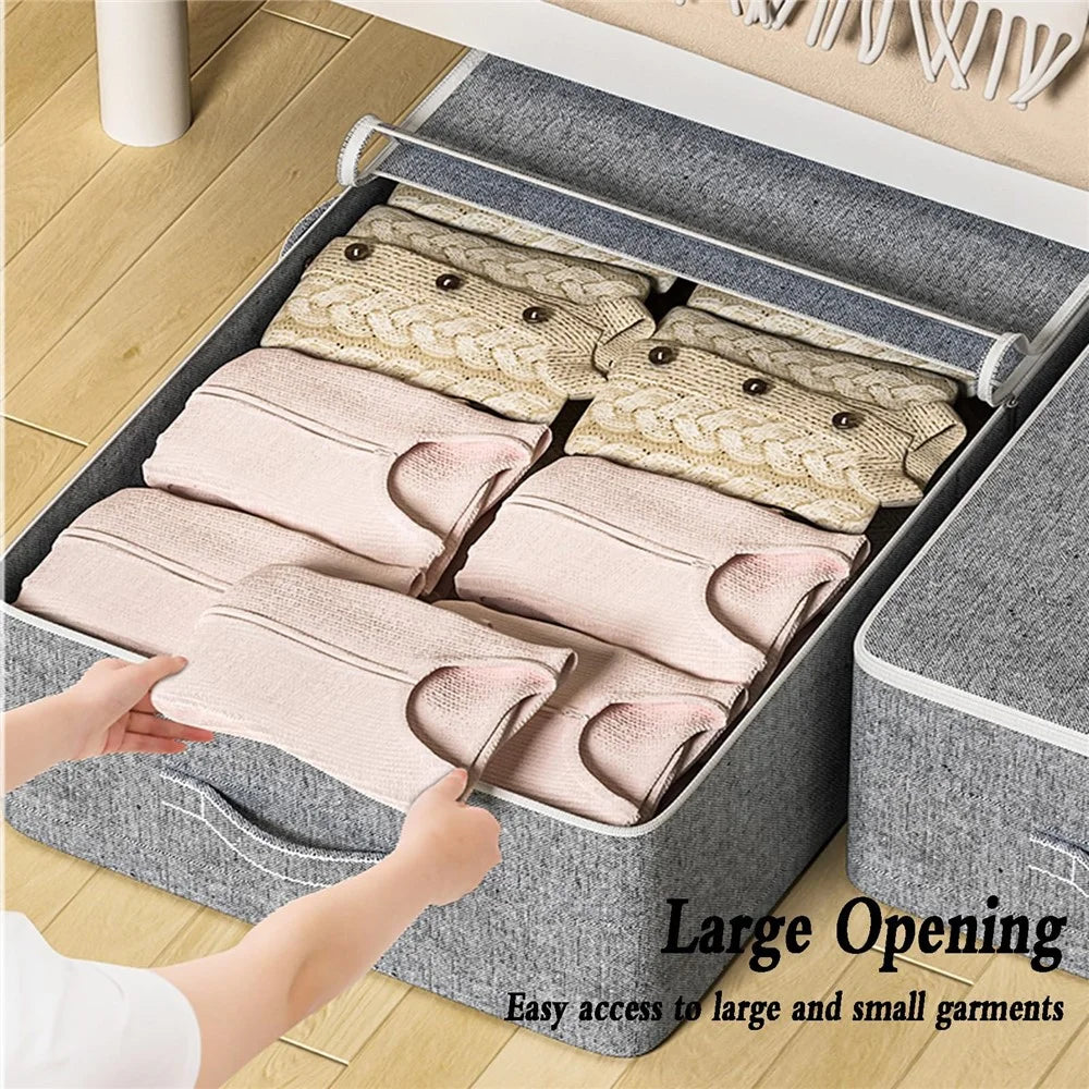 Size XXL Under Bed Storage Bag Transparent Window Foldable Clothes Organizer Pouch with Three-sided Handles - Grey - 4