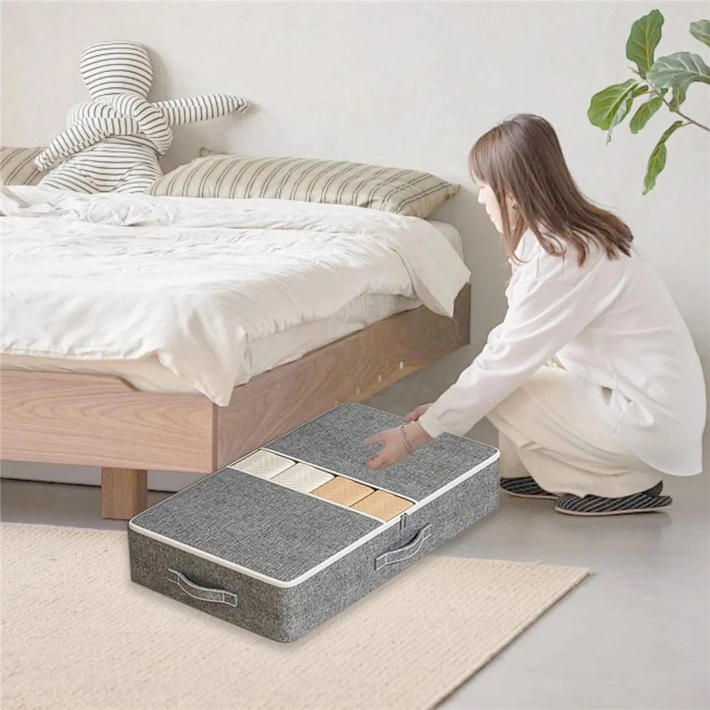 Size XXL Under Bed Storage Bag Transparent Window Foldable Clothes Organizer Pouch with Three-sided Handles - Grey - 5