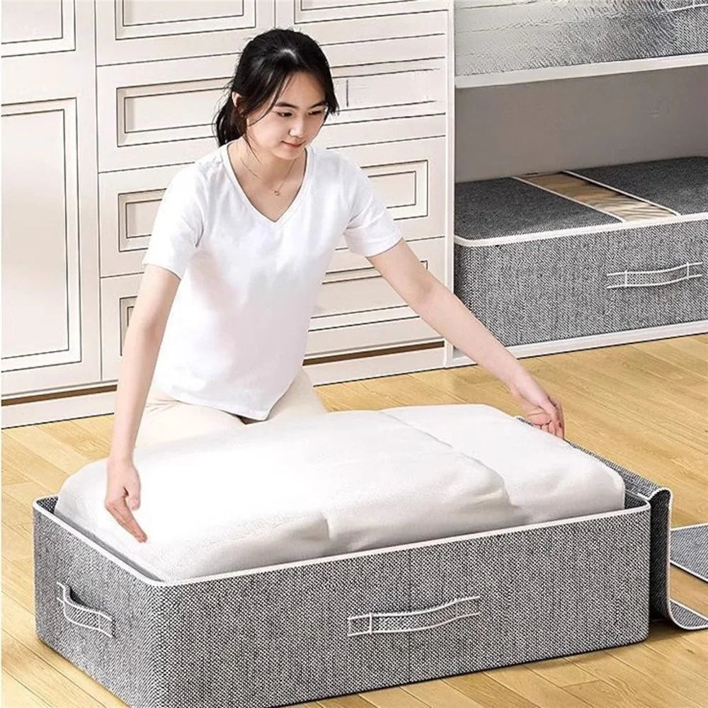 Size XXL Under Bed Storage Bag Transparent Window Foldable Clothes Organizer Pouch with Three-sided Handles - Grey - 6