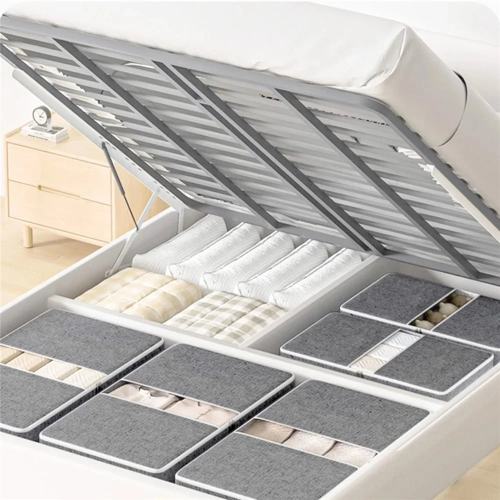 Size XXL Under Bed Storage Bag Transparent Window Foldable Clothes Organizer Pouch with Three-sided Handles - Grey - 7