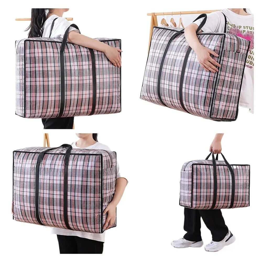 Size L Moisture Proof Grid Pattern Quilt Storage Bag for Moving Clothes Bedding Organization, 70 x 50 x 23cm - Black - 4