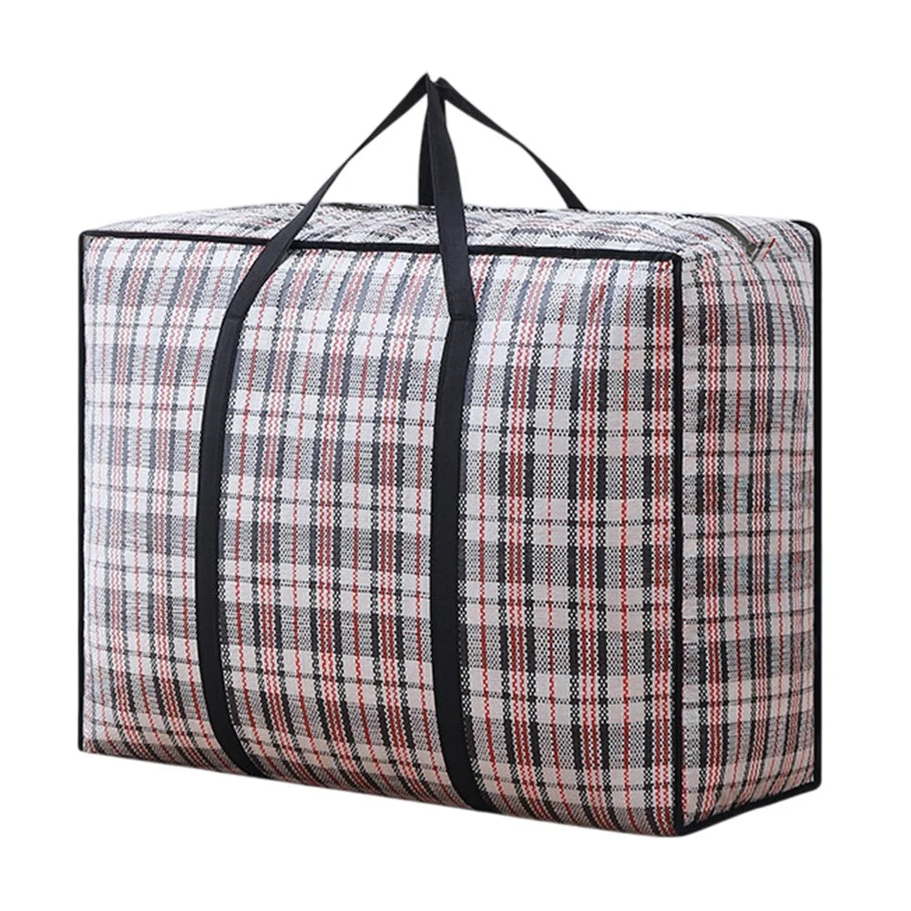 Size XXL Moisture Proof Grid Pattern Quilt Storage Bag for Moving Clothes Bedding Organization, 90 x 50 x 30cm - Black - 1