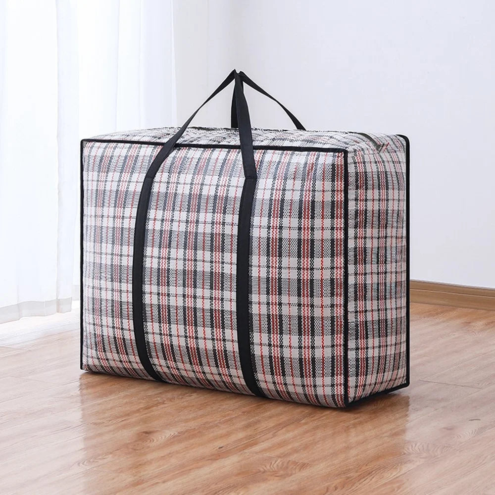 Size XXL Moisture Proof Grid Pattern Quilt Storage Bag for Moving Clothes Bedding Organization, 90 x 50 x 30cm - Black - 2