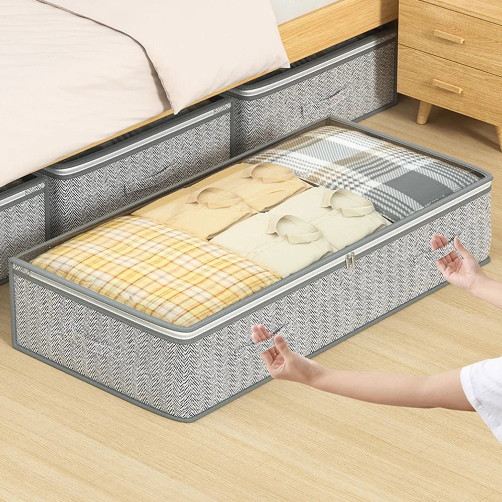 H18 Transparent Window Under Bed Storage Bag Non Woven Fabric Dustproof Organizer for Clothes Blankets Pillows, 100 x 50 x 18cm - 2