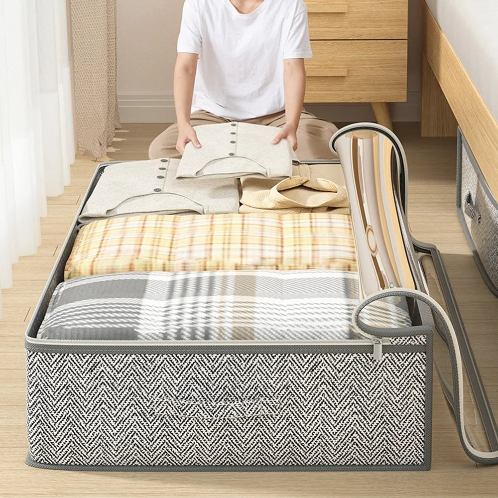 H18 Transparent Window Under Bed Storage Bag Non Woven Fabric Dustproof Organizer for Clothes Blankets Pillows, 100 x 50 x 18cm - 7
