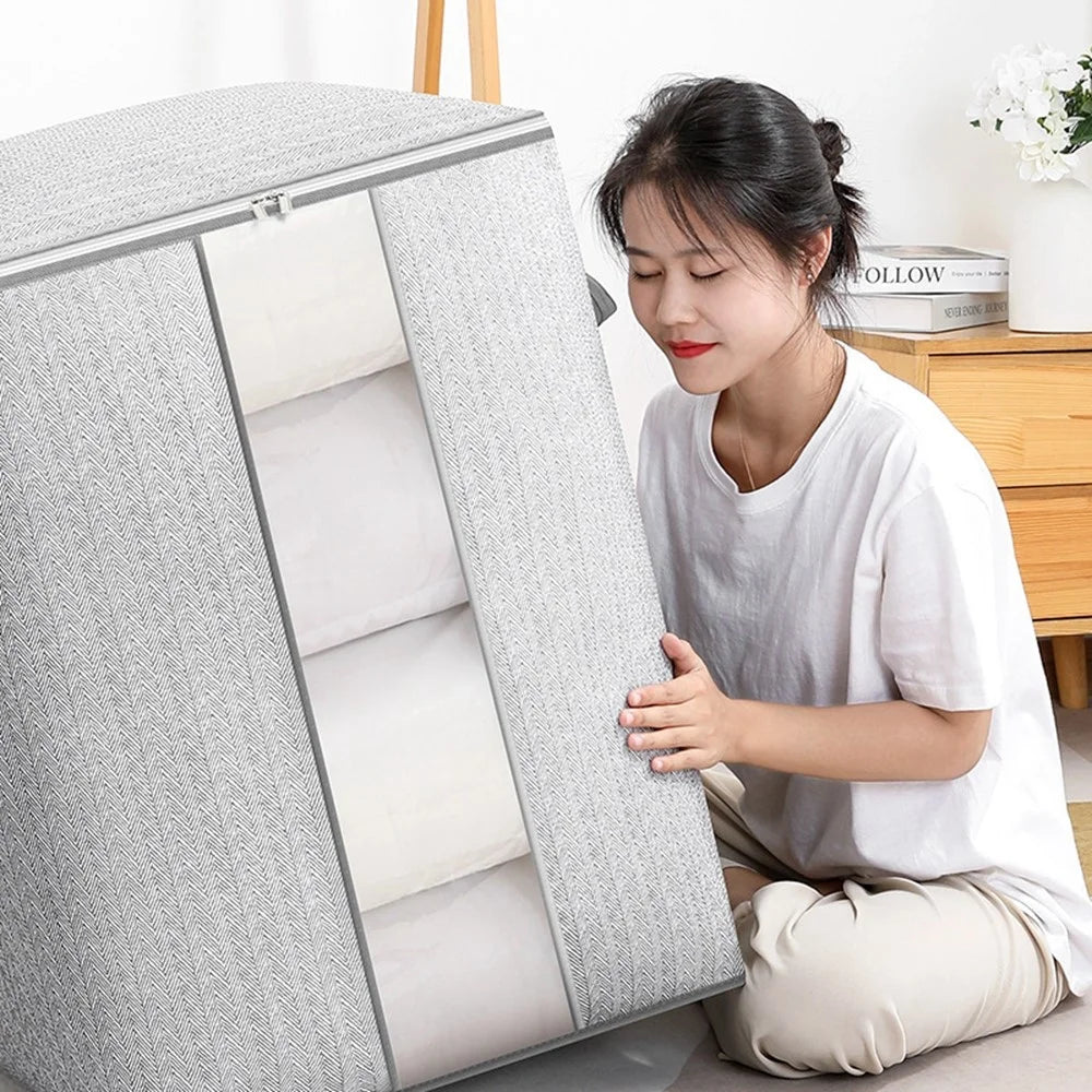 Size L Transparent Window Non Woven Fabric Storage Bag for Clothes Bedding Organizer, 48 x 44 x 48cm - 3