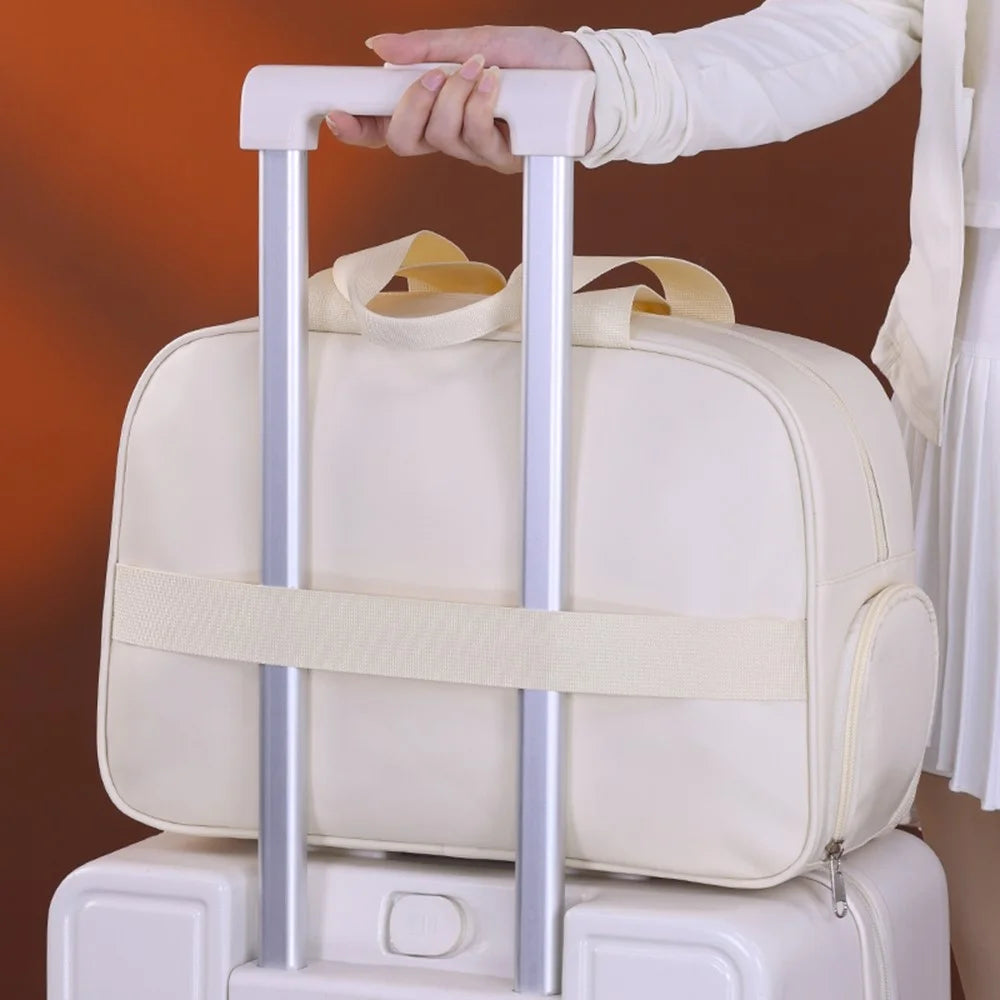 9018 Gym Beach Travel Tote Bag PU Leather + PVC Dry Wet Separation Sports Bag with Shoe Compartment - Beige - 6