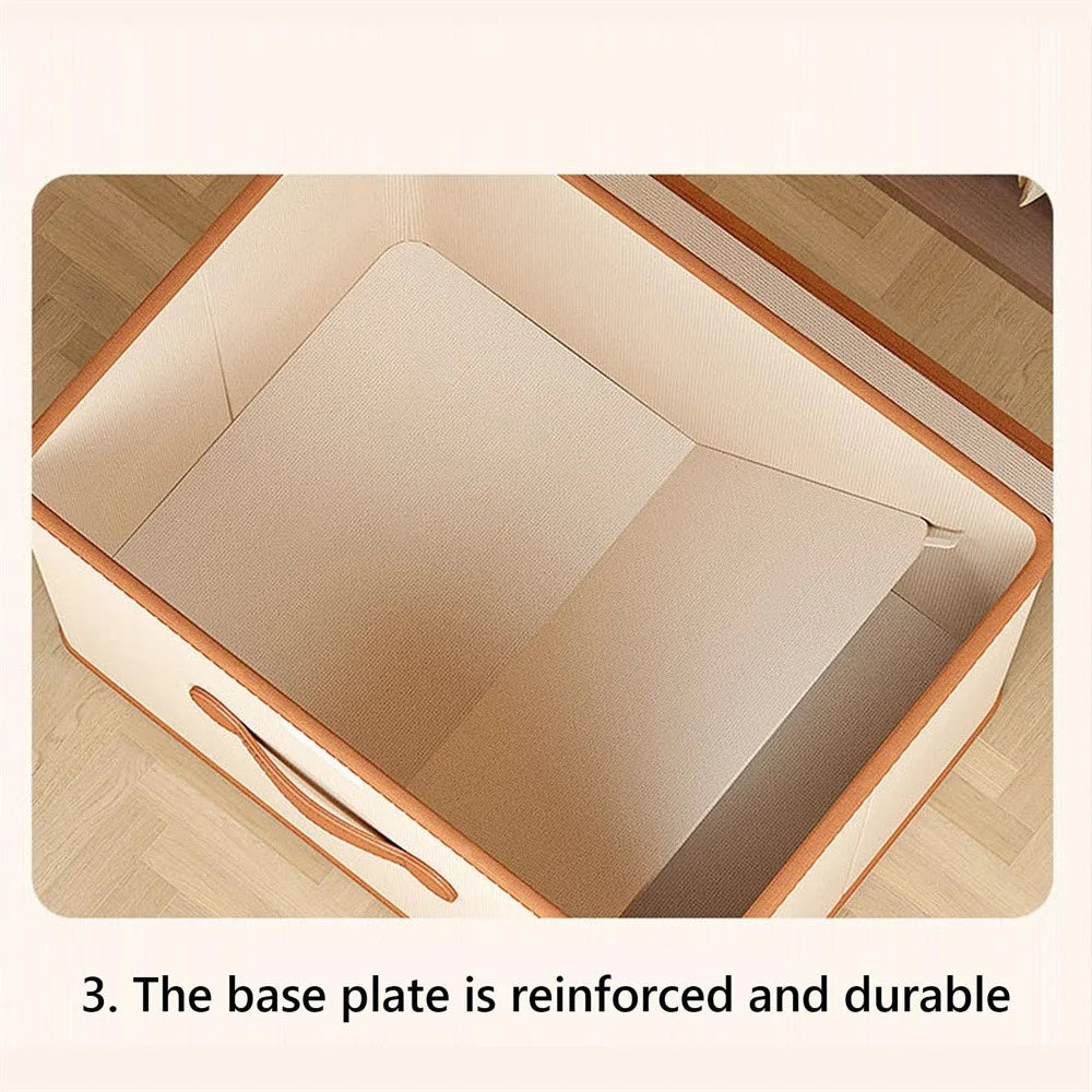 37 x 25 x 25cm Folding Storage Box with Lid Non-Woven Fabric Clothes Organizer, Beige - 5