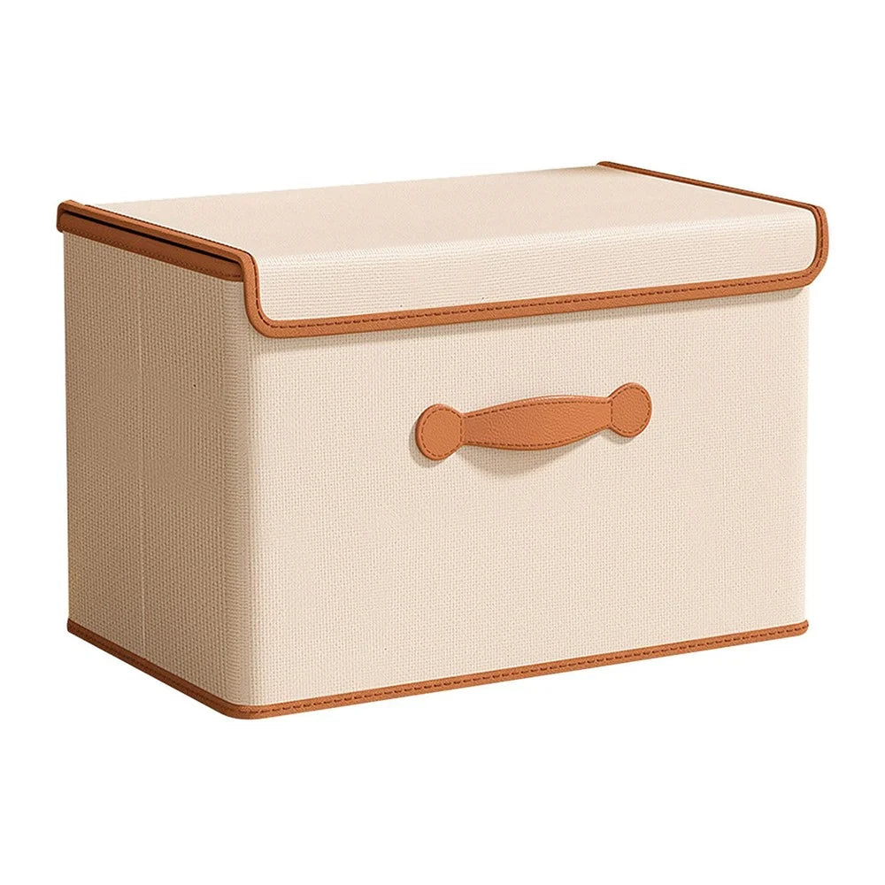 45 x 35 x 25cm Folding Storage Box with Lid Non-Woven Fabric Clothes Organizer, Beige - 1
