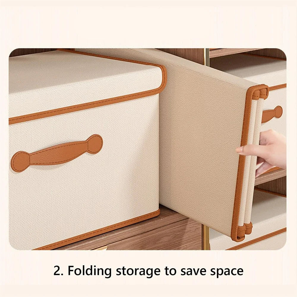 45 x 35 x 25cm Folding Storage Box with Lid Non-Woven Fabric Clothes Organizer, Beige - 4