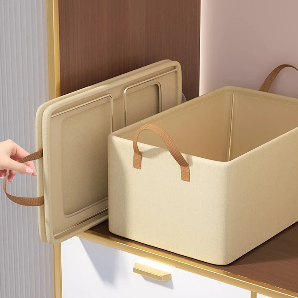 Household Non Woven Fabric Clothes Organizer Pants Storage Box Cabinet Drawer Organizer with Dual Handles - Beige - 2