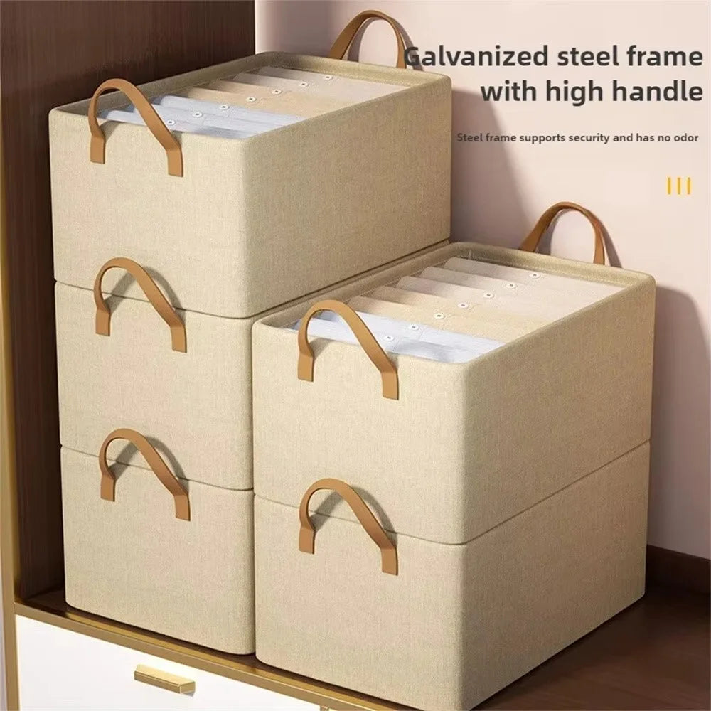 Household Non Woven Fabric Clothes Organizer Pants Storage Box Cabinet Drawer Organizer with Dual Handles - Beige - 5