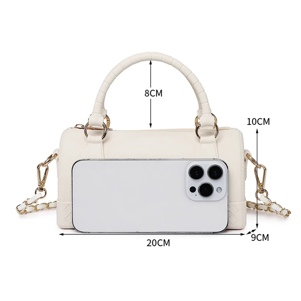 OKRO Silicone Crossbody Bag Waterproof Handbag with Shoulder Chain Strap - Beige - 6