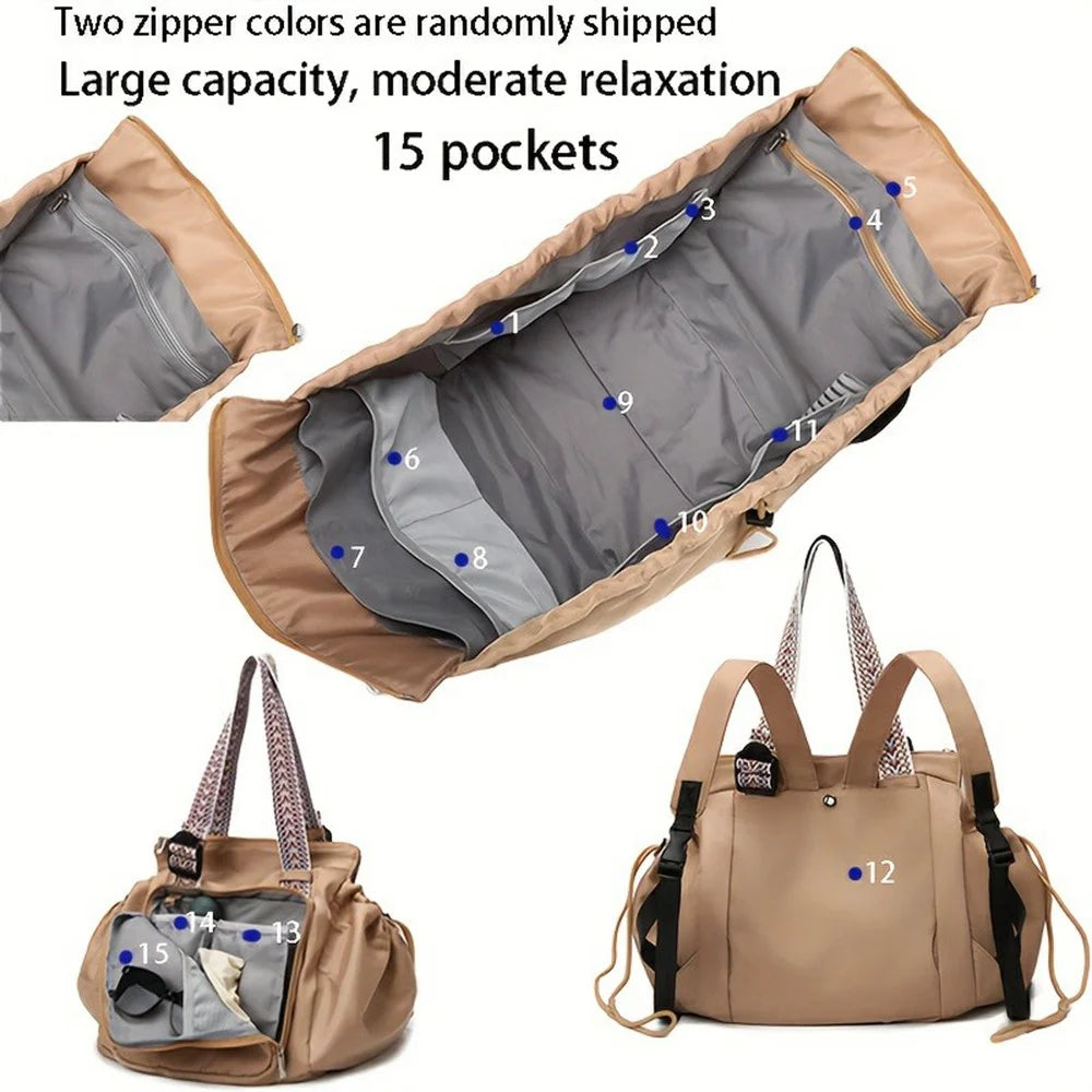 Large Capacity Mommy Bag Nylon Portable Folding Crib Bed Multipurpose Travel Baby Diaper Backpack - Black - 3