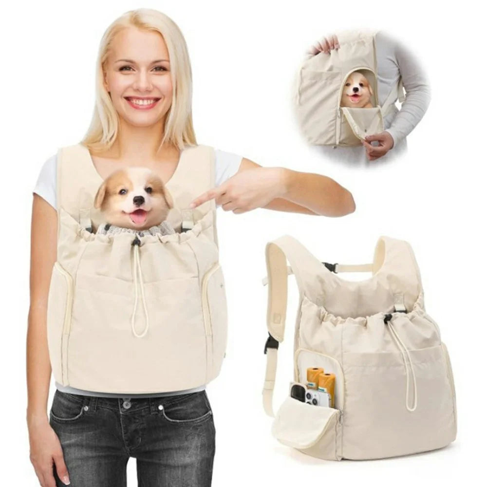 Pet Carrier Backpack Front Pack for Cats Dogs Portable Breathable Travel Bag for Outdoor  /  Hiking  /  Shopping - Beige - 1
