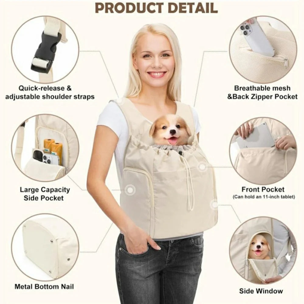 Pet Carrier Backpack Front Pack for Cats Dogs Portable Breathable Travel Bag for Outdoor  /  Hiking  /  Shopping - Beige - 2