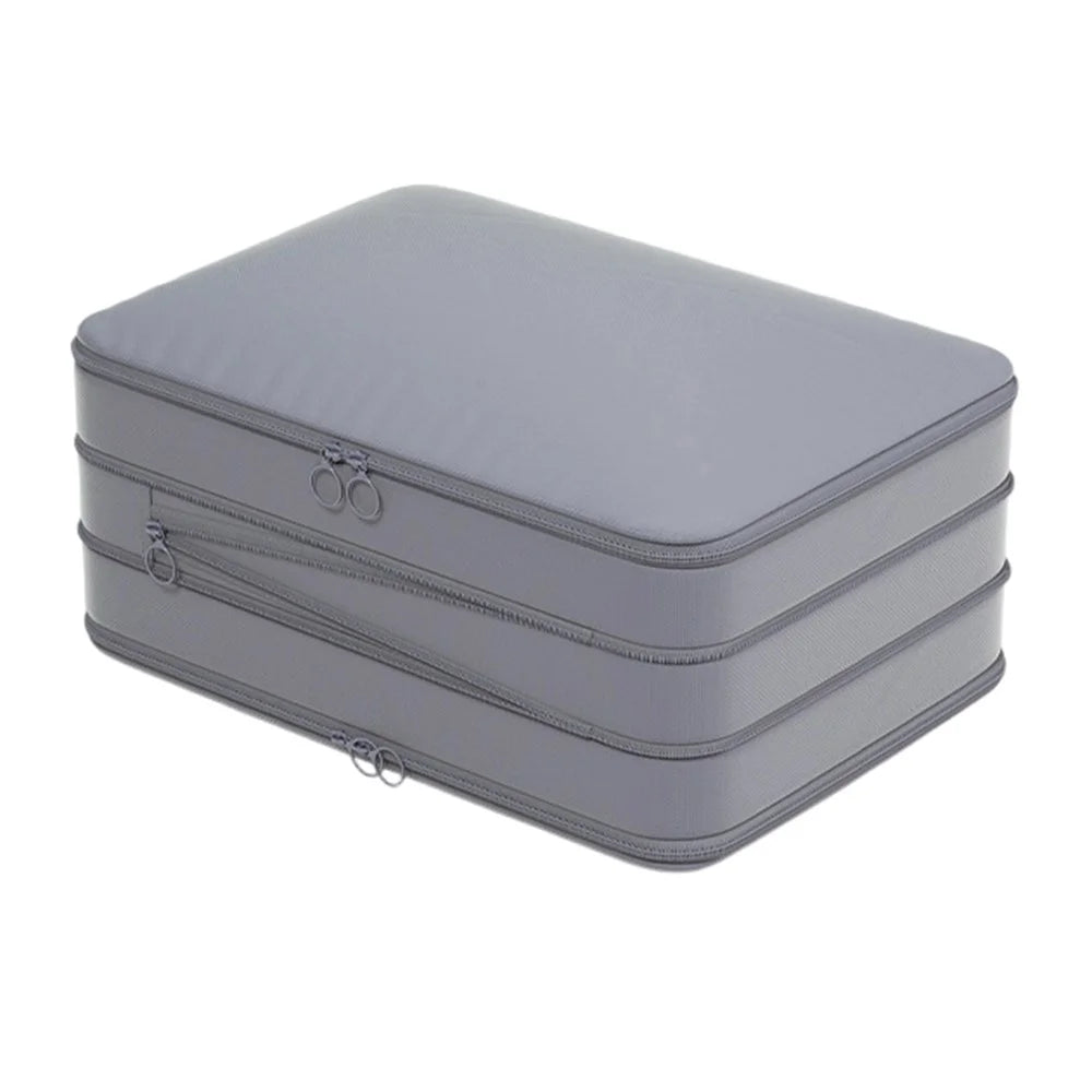 Size M 3-Layer Compression Storage Bag Imitation Memory Fabric Travel Packing Cubes Expandable Luggage Organizer - Grey - 1