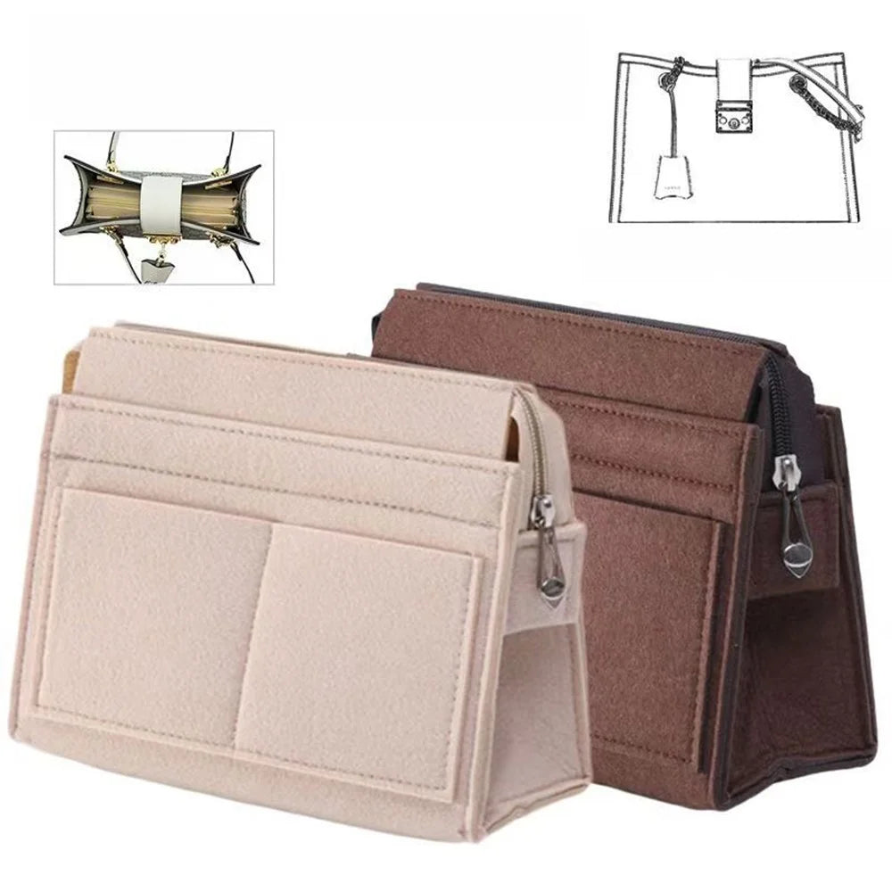 Small Size Felt Bag Organizer Insert Multi Compartment Large Capacity Structured Thick Handbag - Beige - 4