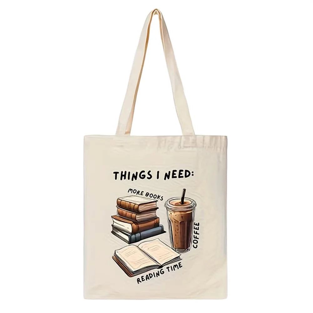 35x40cm Large Capacity Canvas Tote Bag Multi-functional Books Coffee Reading Print Reusable Shoulder Bag for Shopping Daily - 1