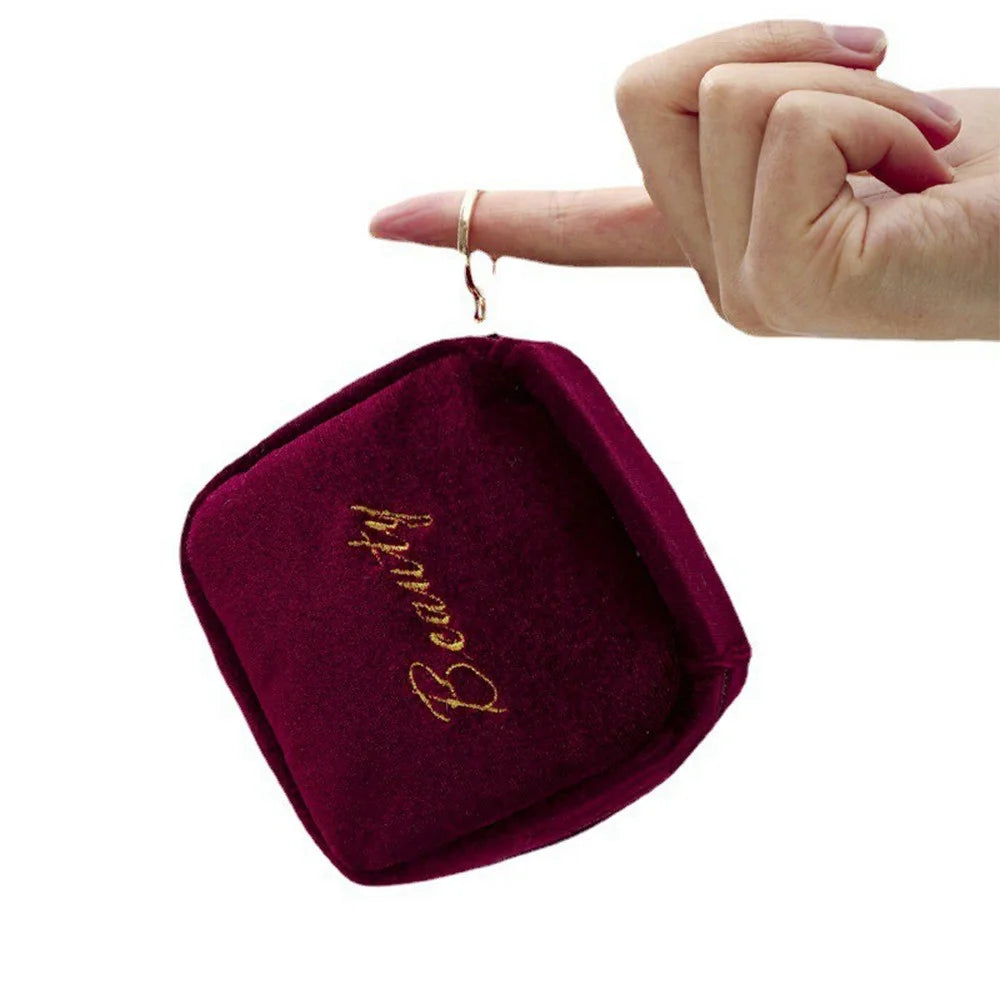 10x10x5cm Mini Velvet Cosmetic Bag Waterproof Lipstick Pouch Magic Tape Zipper Makeup Organizer for Travel - Wine Red - 2
