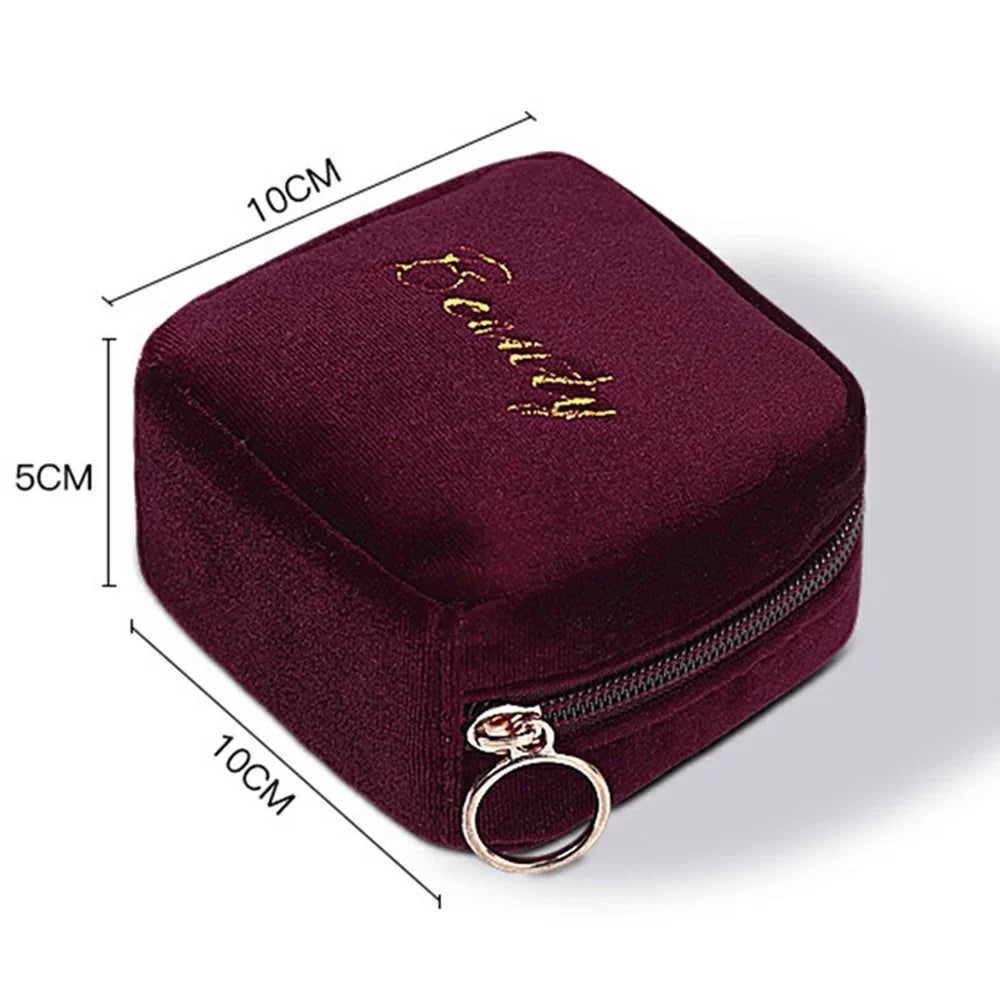 10x10x5cm Mini Velvet Cosmetic Bag Waterproof Lipstick Pouch Magic Tape Zipper Makeup Organizer for Travel - Wine Red - 6