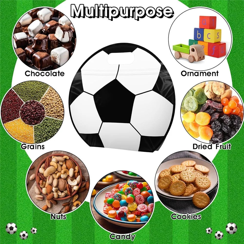 10Pcs Soccer Baseball Sports Self-Sealing Bags Stand Up Bottom Gift Candy Storage Bags with Handle - Football - 2