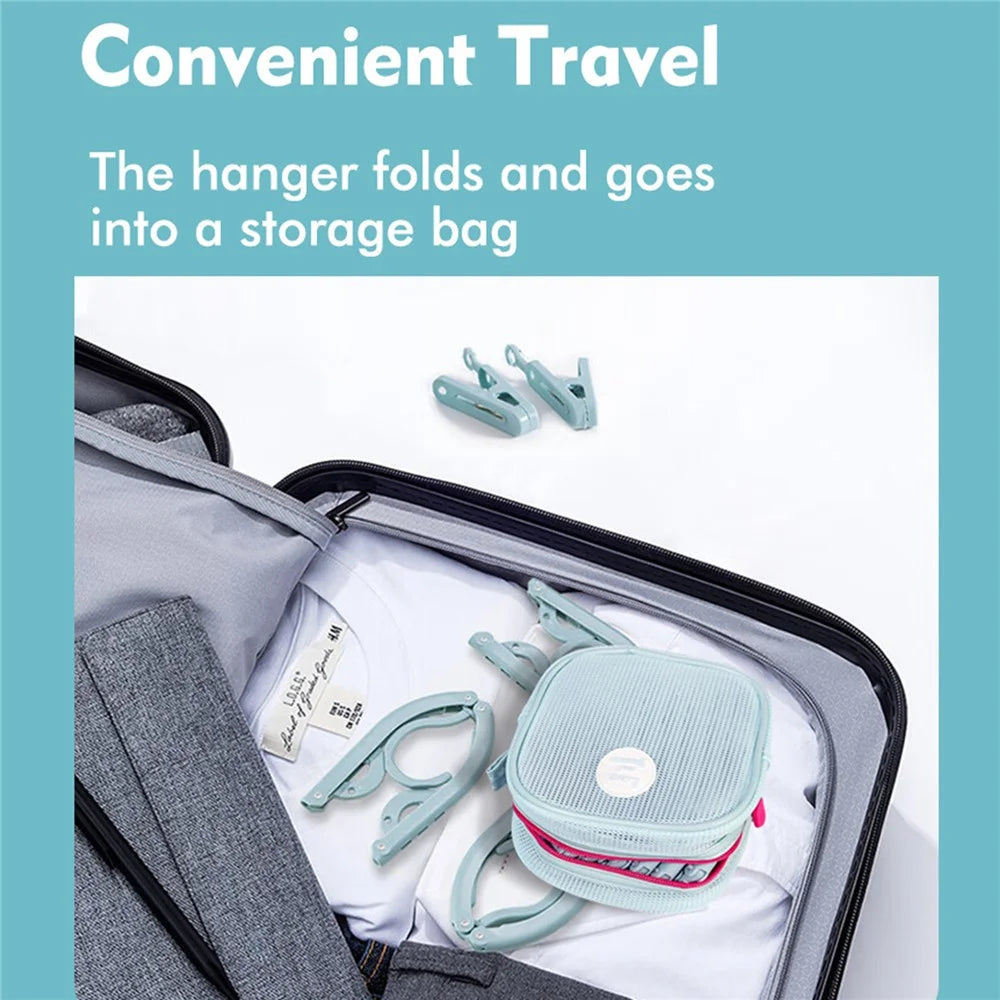 Foldable Travel Clothes Clip Hanger Kit with Storage Bag Hangers Clips Storage Bag Set for Travel Hotel - Blue - 3