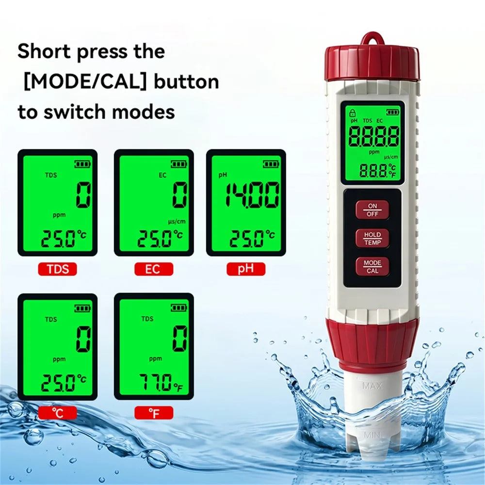 MF-X41 4 in 1 Water Quality Tester PH TDS EC Temperature Digital Meter for Pool Aquarium - 5