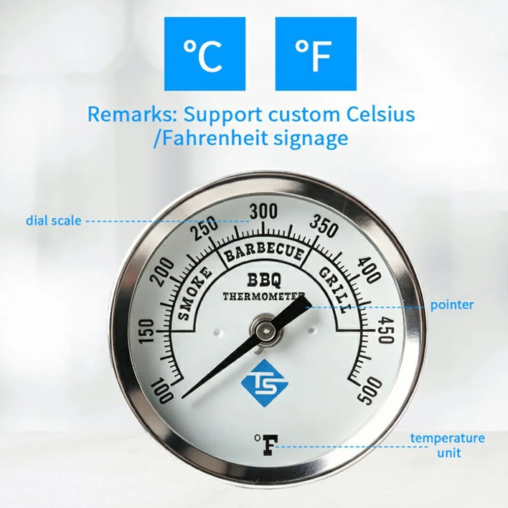 TS-BX86 Bimetallic Thermometer 83mm Dial 100-500 Degrees Fahrenheit Axial Mount for BBQ Grill Oven - 4