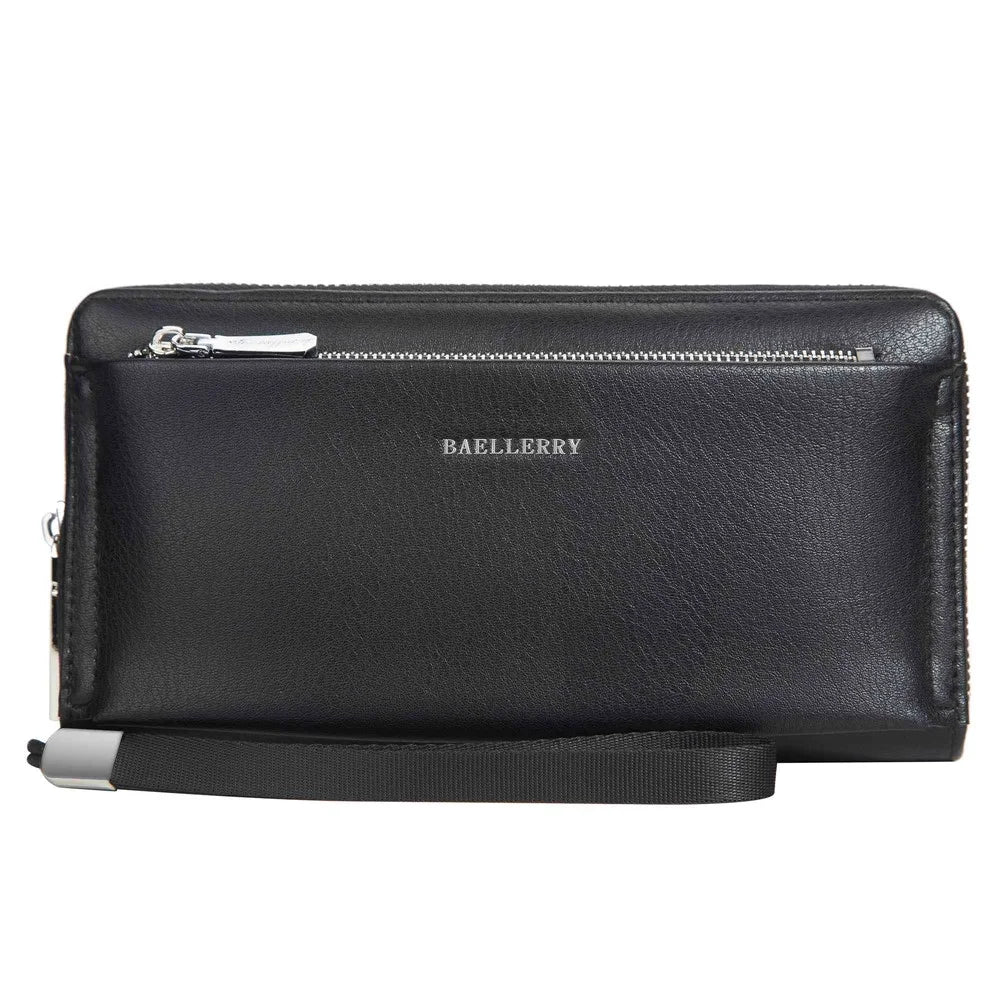 BAELLERRY S1081 PU Leather Men Clutch Bag Large Capacity Zipper Long Wallet with Wrist Strap - Black - 6