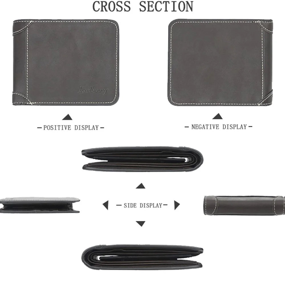 BAELLERRY D9150 Retro Men PU Leather Short Wallet Bi-fold Cards Cash Holder Bag - Black / Horizontal Type - 6