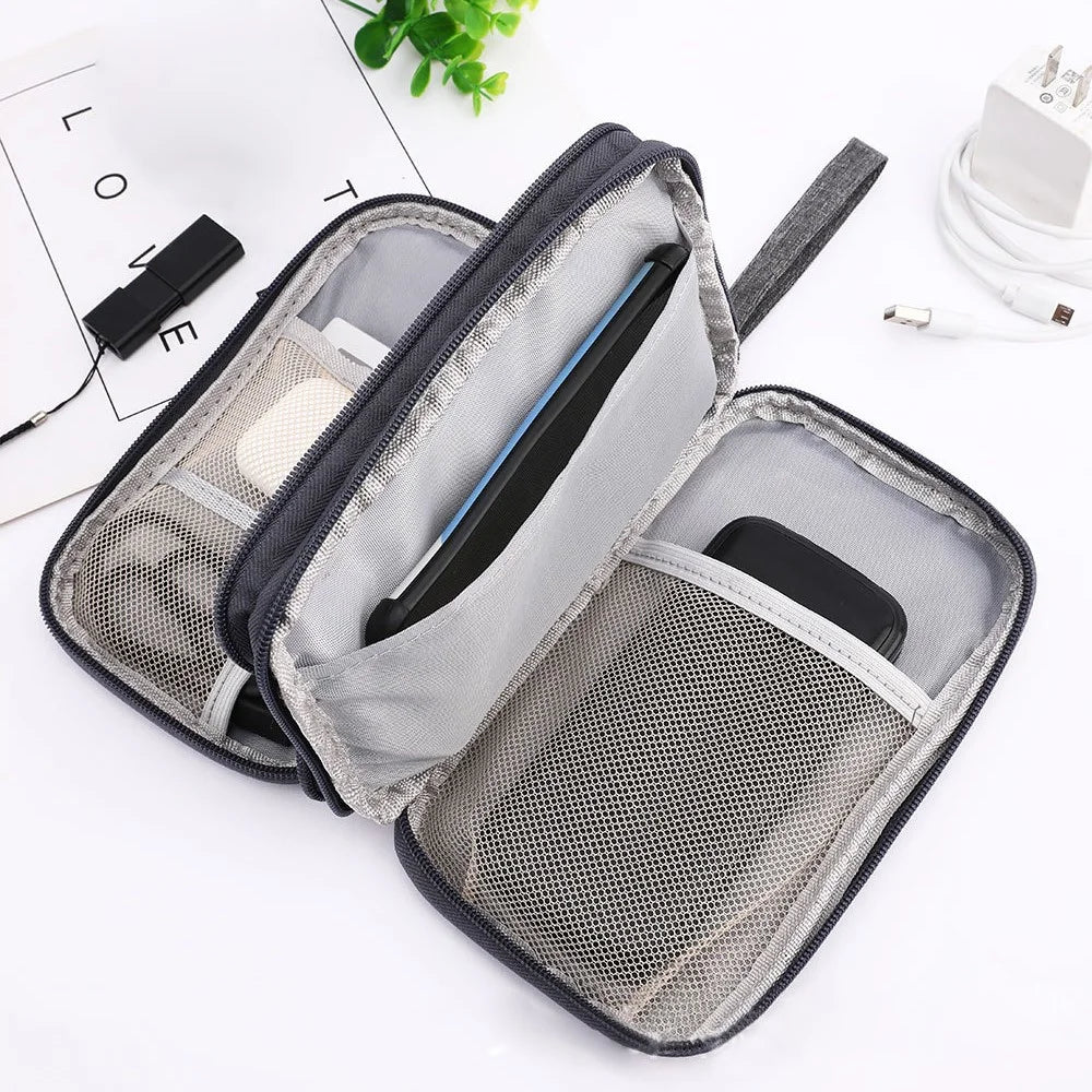 Travel Electronic Organizer Multi-functional Waterproof Electronics Accessories Case Double Layer Cord Storage Bag for Cables, Power Bank, USB Flash Drive - Navy Blue - 4