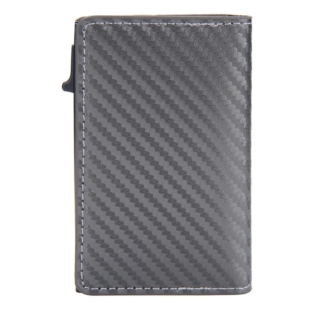 BAELLERRY K9270 Credit Card ID Card Holder Case Easy to Push Compatible with AirTag Carbon Fiber Slim RFID Blocking Money Cash Pouch Wallet- Silver - 2