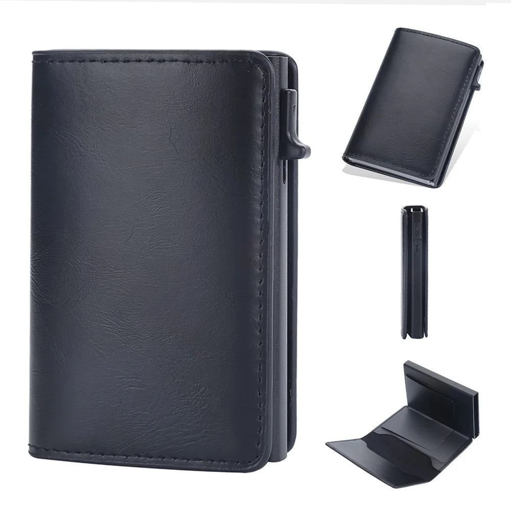 BAELLERRY K9197 RFID Blocking PU Leather Credit Cards Storage Bag with Side Push Buckle - Black - 1