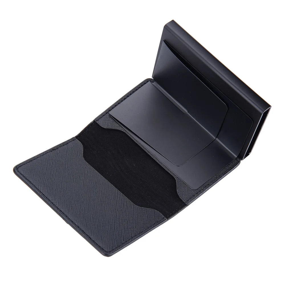 BAELLERRY K9220 Pop Up Card Holder PU Leather + Aluminum Alloy RFID Blocking Storage Bag Color Splicing Bank Card Case - Black - 5
