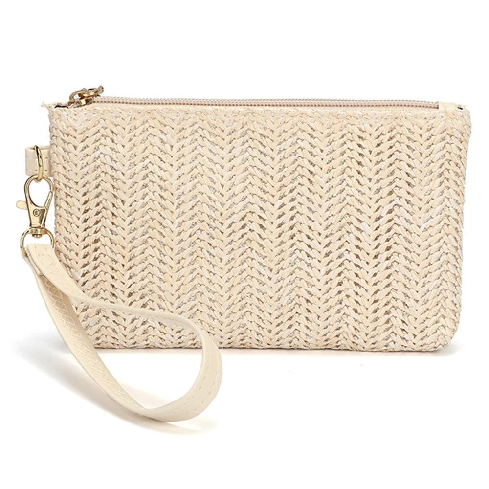 PE+PP Woven Texture Clutch Wrist Carrying Bag Cell Phone Pouch Handmade Bag Purse Wristlet Wallet - Beige - 1