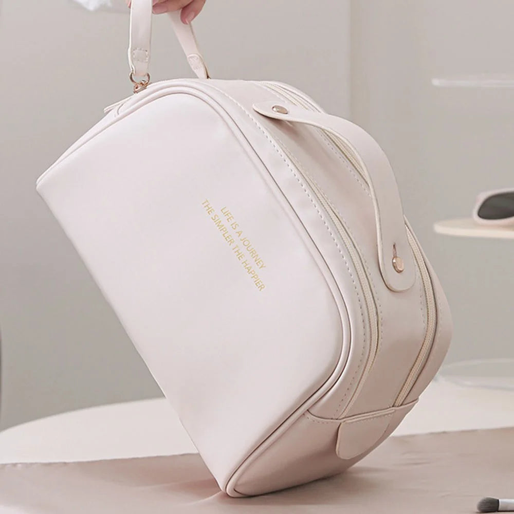 HK8301 Large Capacity Portable Makeup Cosmetics Bag Dual Zipper Portable Toiletry Organizer Bag - Pink - 7