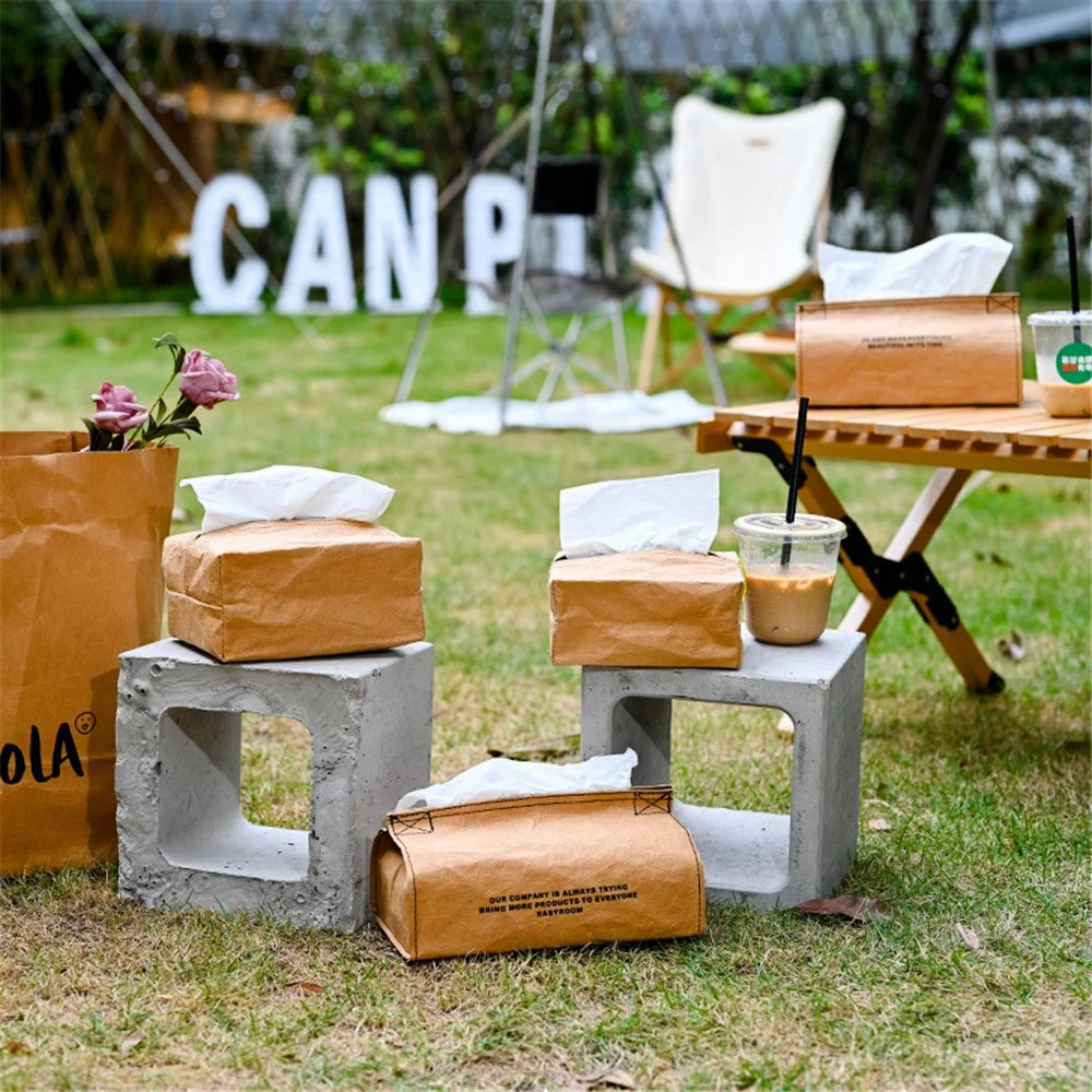 Kraft Paper Tissue Box Cover Simple Style Napkin Facial Paper Tissue Box Holder for Car Bathroom Living Room - Size S - 2