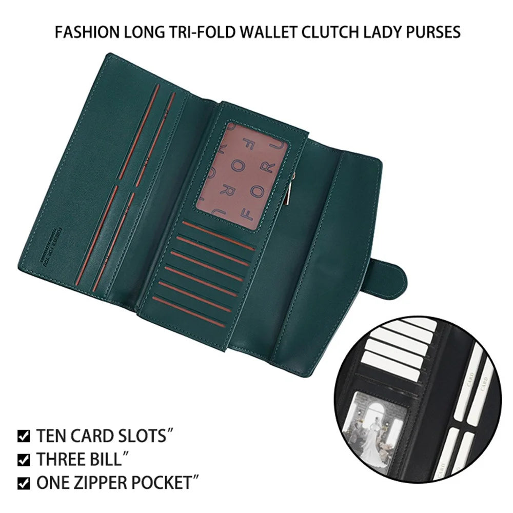 FFY FY207-38 Stylish Women PU Leather Tri-fold Wallet Multi Card Slots Clutch Bag Purse - Green - 2