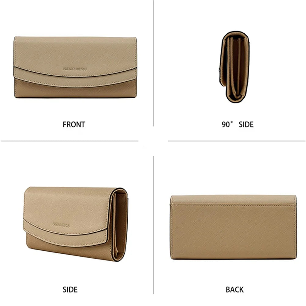 FFY FY207-39 Stylish Women PU Leather Tri-fold Long Wallet Multi Card Slots Purse Clutch Bag - Apricot - 2