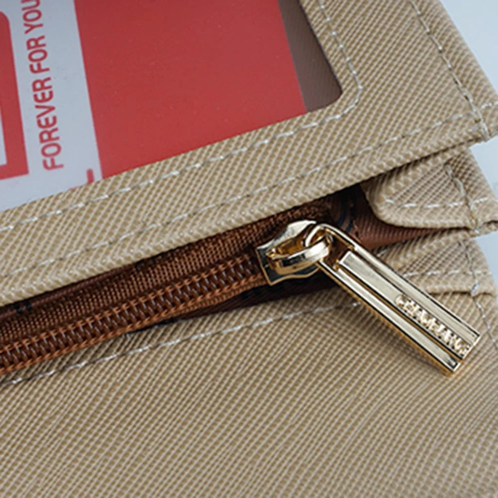 FFY FY207-39 Stylish Women PU Leather Tri-fold Long Wallet Multi Card Slots Purse Clutch Bag - Apricot - 6