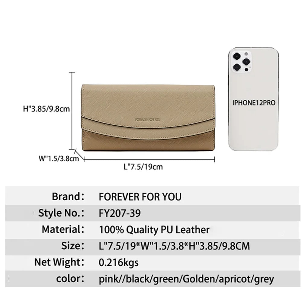 FFY FY207-39 Stylish Women PU Leather Tri-fold Long Wallet Multi Card Slots Purse Clutch Bag - Apricot - 7