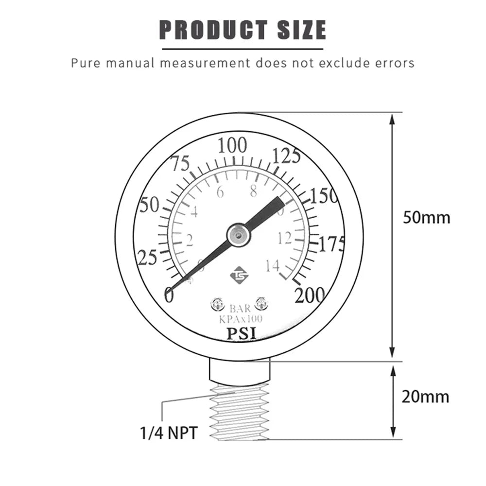 TS-50-14 1 / 4'' NPT Bottom Mount Pressure Gauge Dual Scale Water Pressure Gauge 0-200 PSI Test Range Oil Pressure Gauge - 5