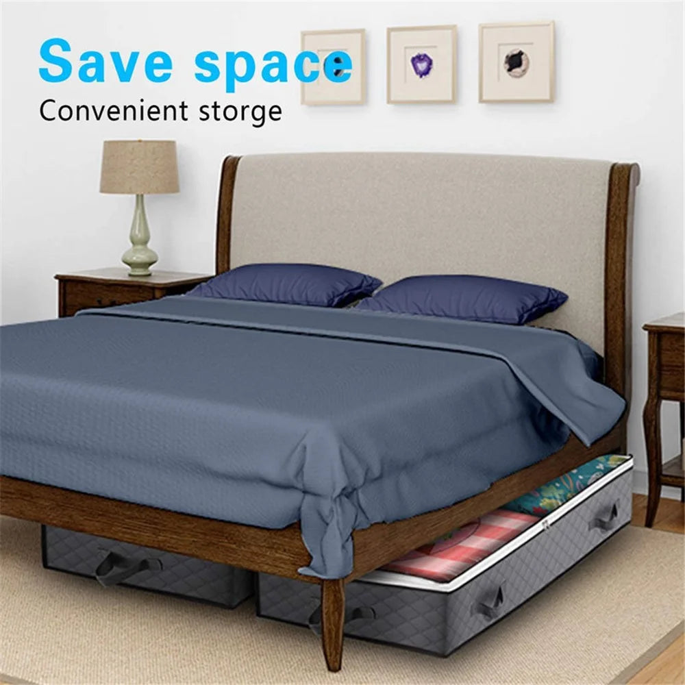 KZ-001001 2Pcs 100*50*15cm Transparent Window Under Bed Foldable Storage Bag Zippered Organizer Blankets Clothes Storage Bin - Grey - 6