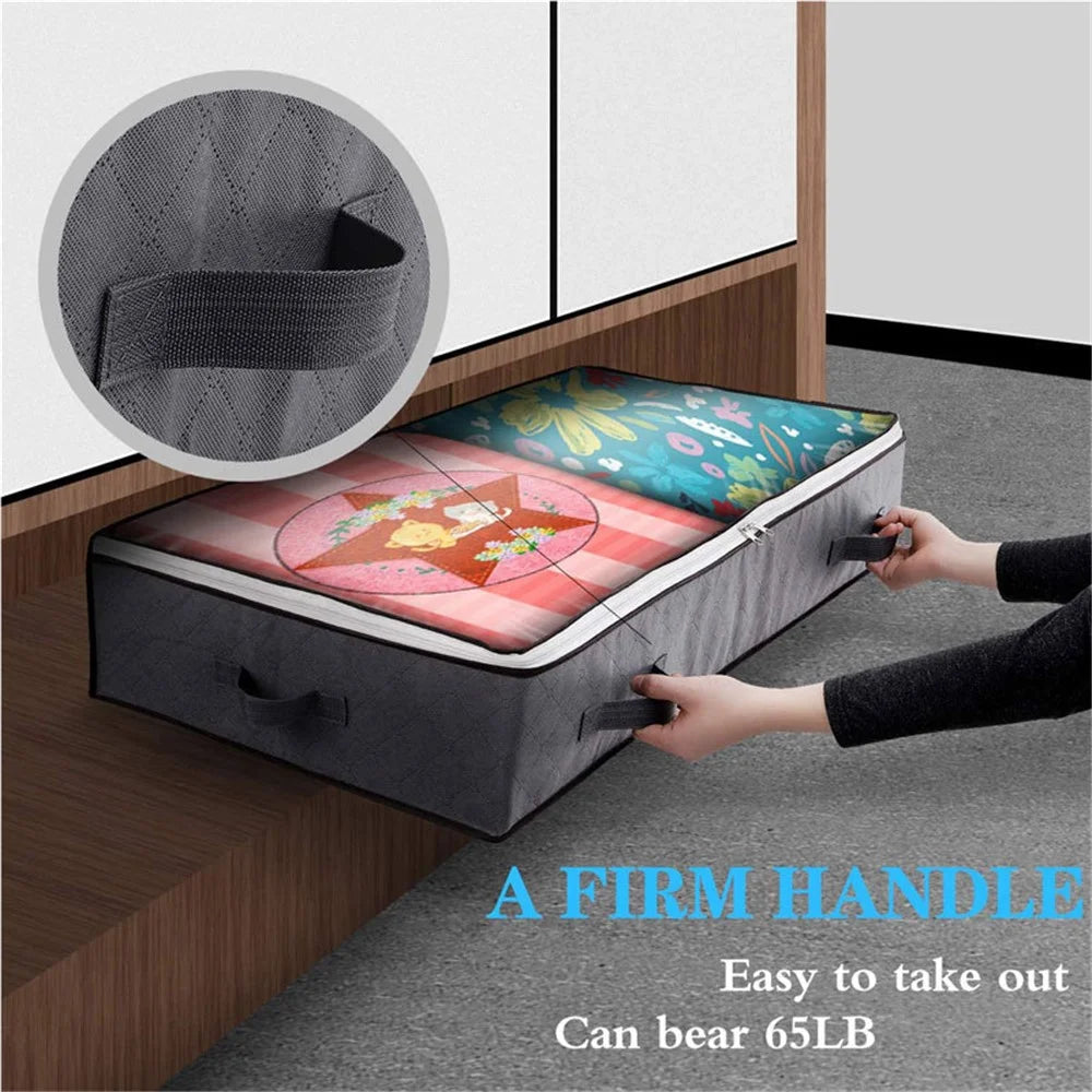 KZ-001001 3Pcs 100*50*15cm Foldable Under Bed Blankets Clothes Organizer Storage Bag Zippered Storage Bin with Transparent Window - Grey - 3