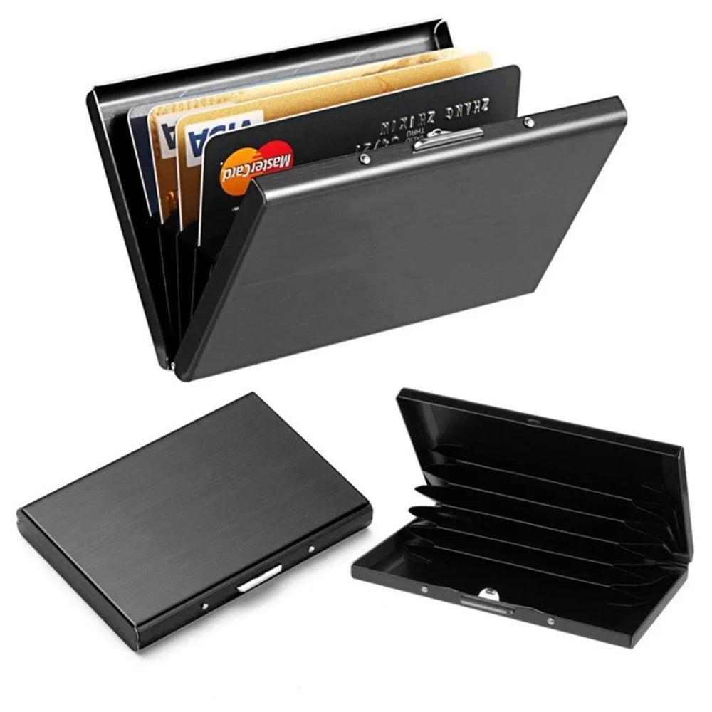 Card Holder Storage Office Solid Aluminum Alloy Credit Card Case Wallet Business Card Holder Box - Black - 2