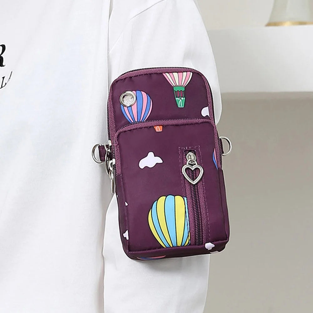 Oxford Cloth Crossbody Bag Phone Carrying Pouch Small Shoulder Bag Wrist Bag for Cash Money, Card, Key, Coin - Purple - 5