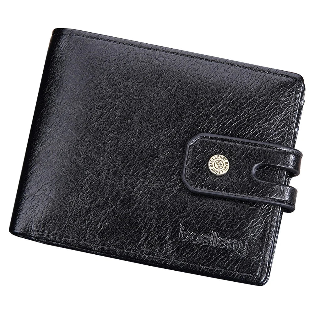 BAELLERRY D9215 Leather Men Short Wallet Multi Credit Card Coin Purse Zipper Pocket Billfold - Black - 1