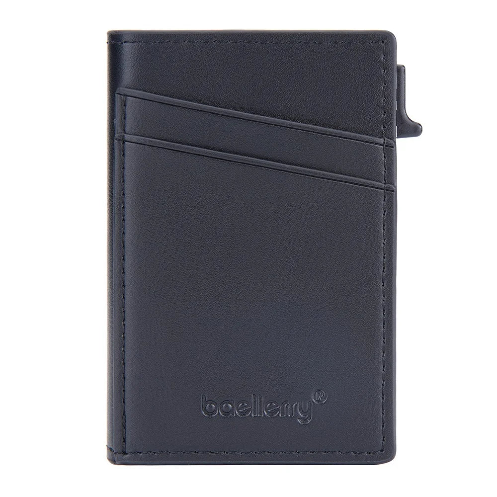 BAELLERRY K9297 RFID Blocking Pop Up Card Holder PU Leather + Zinc Alloy Card Storage Case - Black - 3