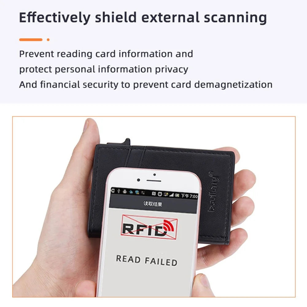 BAELLERRY K9297 RFID Blocking Pop Up Card Holder PU Leather + Zinc Alloy Card Storage Case - Black - 7